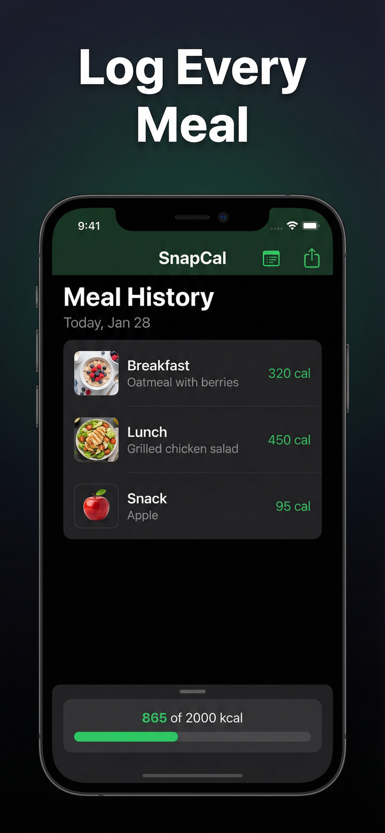 SnapCal Meal History - Log Every Meal